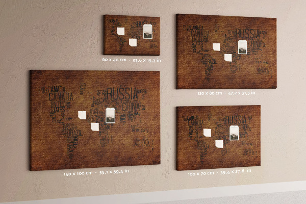 Tablero de corcho decorativo diseño de mapa del mundo con nombres de países
