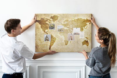Tablero de corcho decorativo mapa del mundo antiguo en tono sepia
