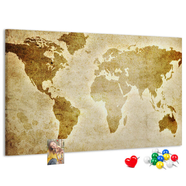 Tablero de corcho decorativo mapa del mundo antiguo en tono sepia