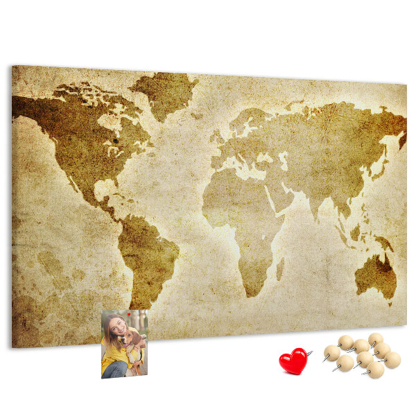 Tablero de corcho decorativo mapa del mundo antiguo en tono sepia