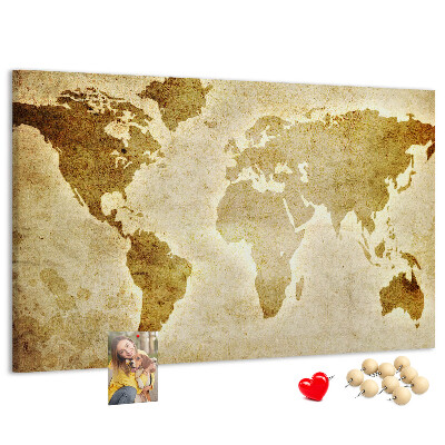 Tablero de corcho decorativo mapa del mundo antiguo en tono sepia