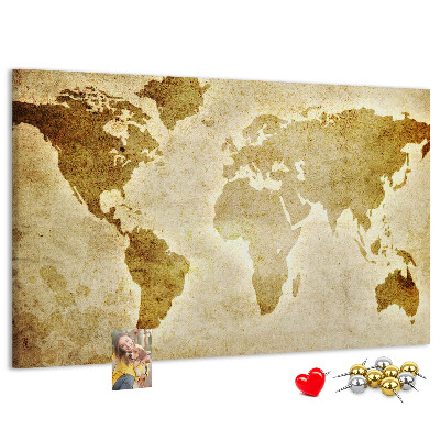 Tablero de corcho decorativo mapa del mundo antiguo en tono sepia