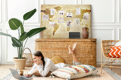 Tablero de corcho decorativo mapa del mundo antiguo en tono sepia