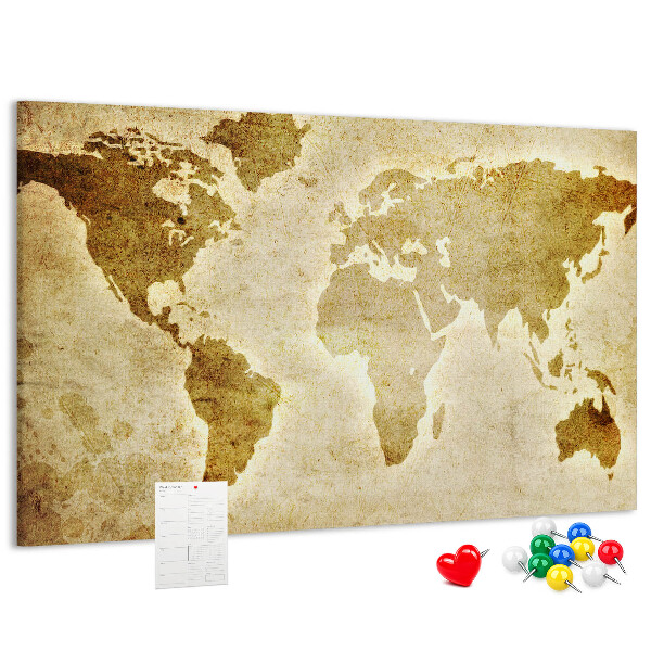 Tablero de corcho decorativo mapa del mundo antiguo en tono sepia