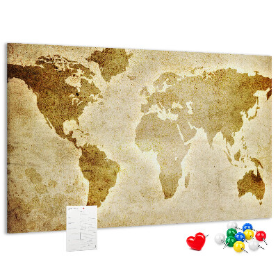 Tablero de corcho decorativo mapa del mundo antiguo en tono sepia