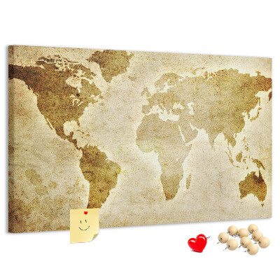Tablero de corcho decorativo mapa del mundo antiguo en tono sepia