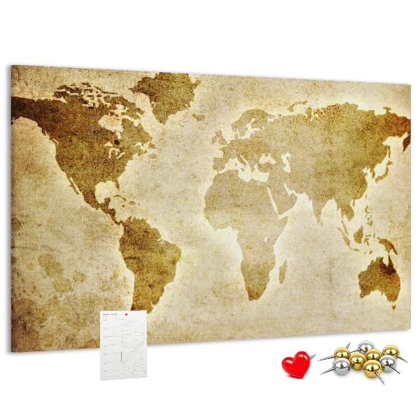 Tablero de corcho decorativo mapa del mundo antiguo en tono sepia