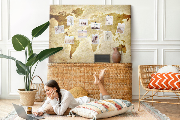 Tablero de corcho decorativo mapa del mundo antiguo en tono sepia