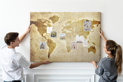 Tablero de corcho decorativo mapa del mundo antiguo en tono sepia