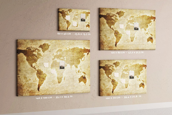 Tablero de corcho decorativo mapa del mundo antiguo en tono sepia
