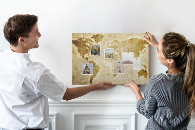 Tablero de corcho decorativo mapa del mundo antiguo en tono sepia