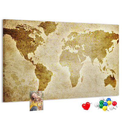 Tablero de corcho decorativo mapa del mundo antiguo en tono sepia
