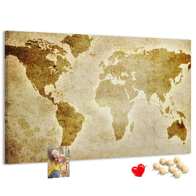 Tablero de corcho decorativo mapa del mundo antiguo en tono sepia
