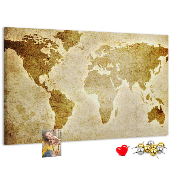 Tablero de corcho decorativo mapa del mundo antiguo en tono sepia