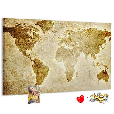 Tablero de corcho decorativo mapa del mundo antiguo en tono sepia