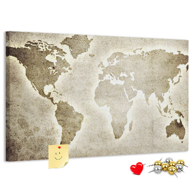 Tablero de anuncios con diseño de mapamundi antiguo de fondo