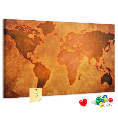Pizarra de corcho Mapa del mundo antiguo sobre fondo marrón