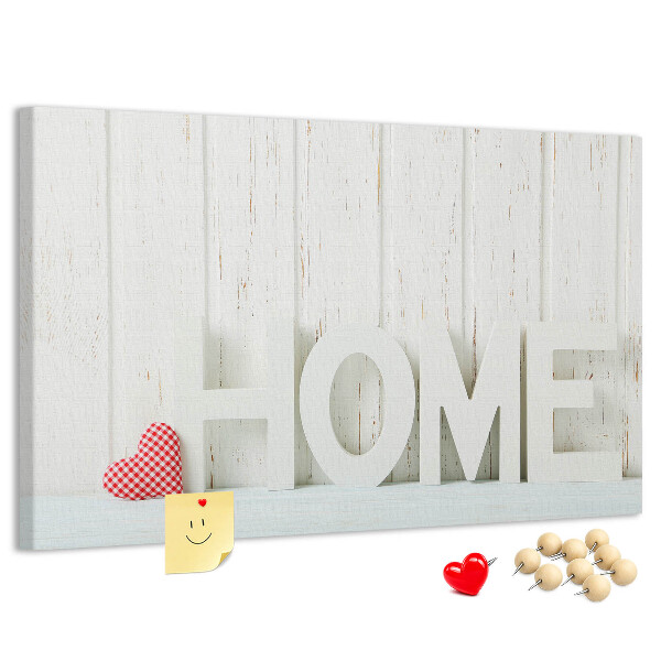 Tablero de anuncios con inscripción HOME elegante sobre fondo blanco