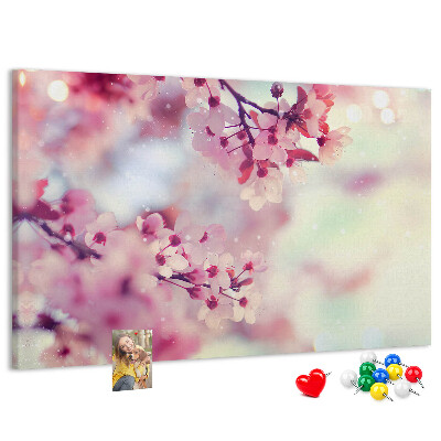 Pizarra de corcho con diseño de ramas florales en tonos pastel