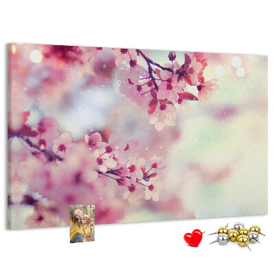 Pizarra de corcho con diseño de ramas florales en tonos pastel