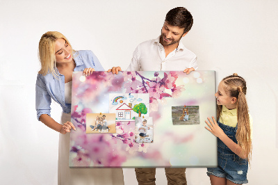 Pizarra de corcho con diseño de ramas florales en tonos pastel