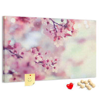 Pizarra de corcho con diseño de ramas florales en tonos pastel