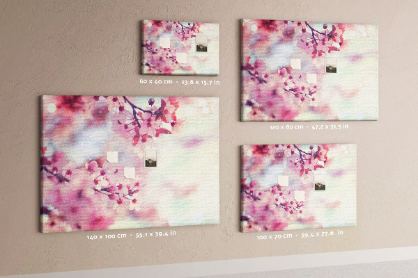 Pizarra de corcho con diseño de ramas florales en tonos pastel