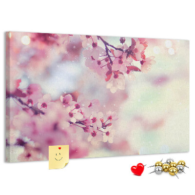 Pizarra de corcho con diseño de ramas florales en tonos pastel