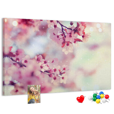 Pizarra de corcho con diseño de ramas florales en tonos pastel