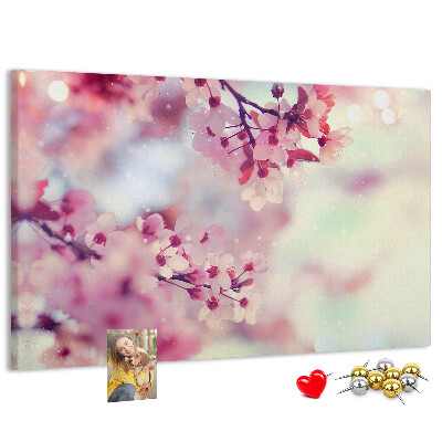 Pizarra de corcho con diseño de ramas florales en tonos pastel