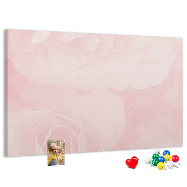 Tablero de corcho decorado con diseño de delicadas rosas rosadas