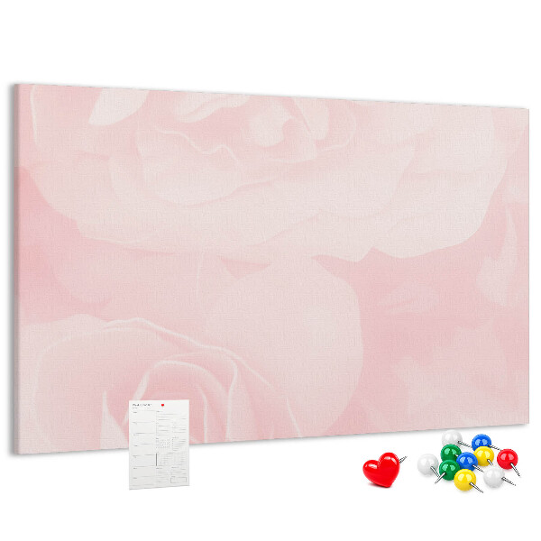 Tablero de corcho decorado con diseño de delicadas rosas rosadas