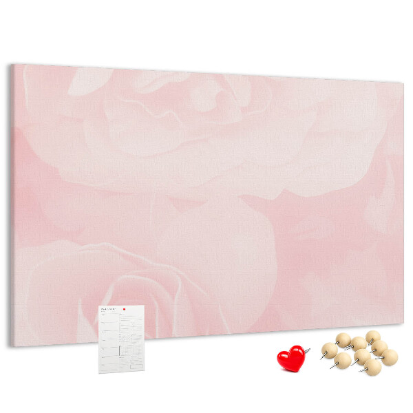 Tablero de corcho decorado con diseño de delicadas rosas rosadas