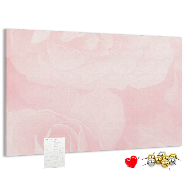 Tablero de corcho decorado con diseño de delicadas rosas rosadas