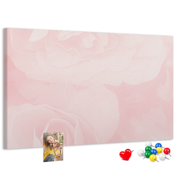 Tablero de corcho decorado con diseño de delicadas rosas rosadas