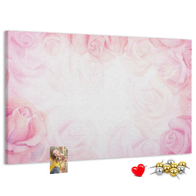 Tablero de anuncios con diseño de rosas rosadas delicadas al fondo