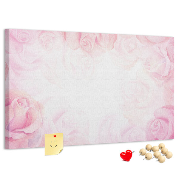 Tablero de anuncios con diseño de rosas rosadas delicadas al fondo