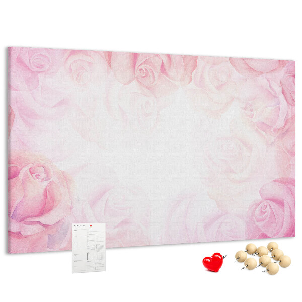 Tablero de anuncios con diseño de rosas rosadas delicadas al fondo
