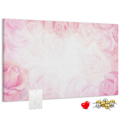 Tablero de anuncios con diseño de rosas rosadas delicadas al fondo