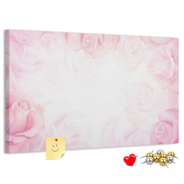 Tablero de anuncios con diseño de rosas rosadas delicadas al fondo