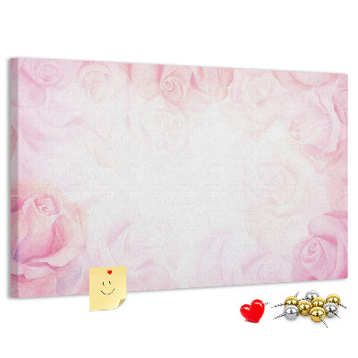 Tablero de anuncios con diseño de rosas rosadas delicadas al fondo
