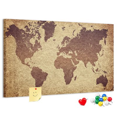 Pizarra de corcho Mapa del mundo antiguo en tonos marrones.