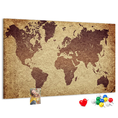 Pizarra de corcho Mapa del mundo antiguo en tonos marrones.