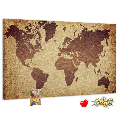 Pizarra de corcho Mapa del mundo antiguo en tonos marrones.