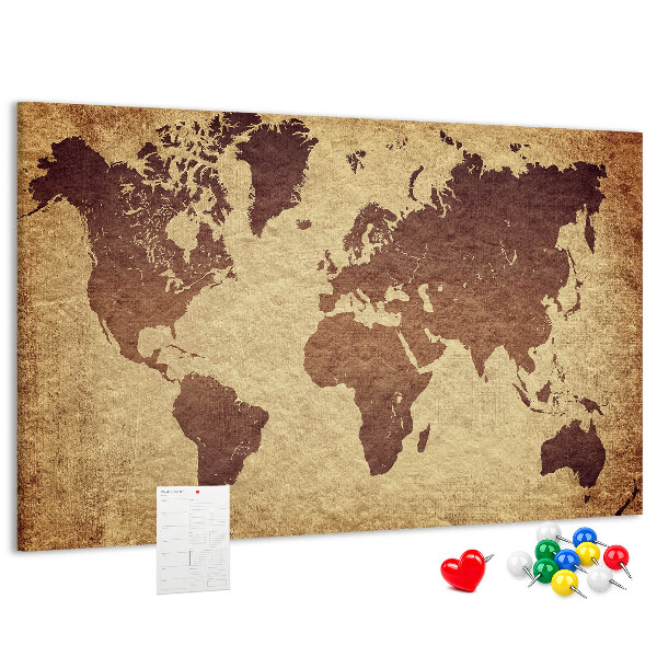 Pizarra de corcho Mapa del mundo antiguo en tonos marrones.