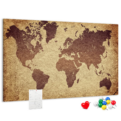 Pizarra de corcho Mapa del mundo antiguo en tonos marrones.