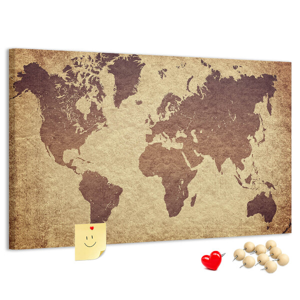 Pizarra de corcho Mapa del mundo antiguo en tonos marrones.