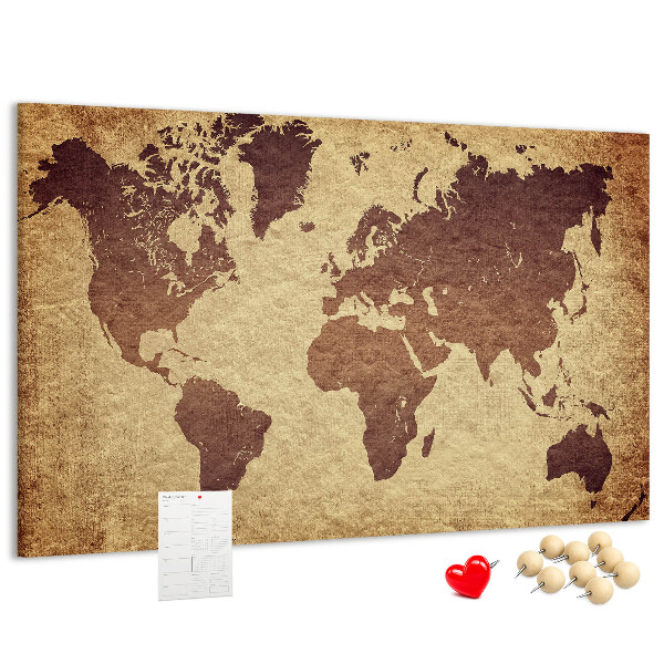 Pizarra de corcho Mapa del mundo antiguo en tonos marrones.