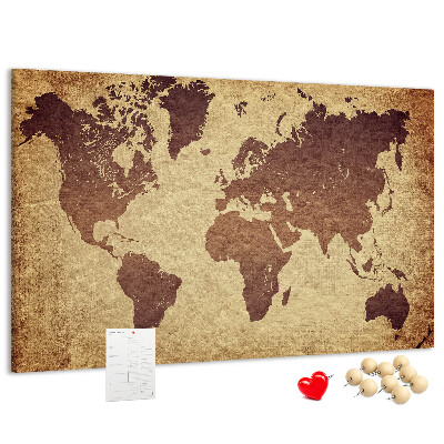 Pizarra de corcho Mapa del mundo antiguo en tonos marrones.