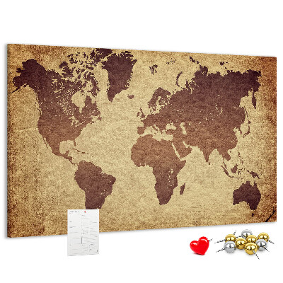 Pizarra de corcho Mapa del mundo antiguo en tonos marrones.